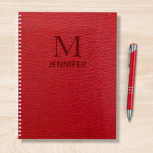 Red Textured Leather Monogram Personalised Name Planner