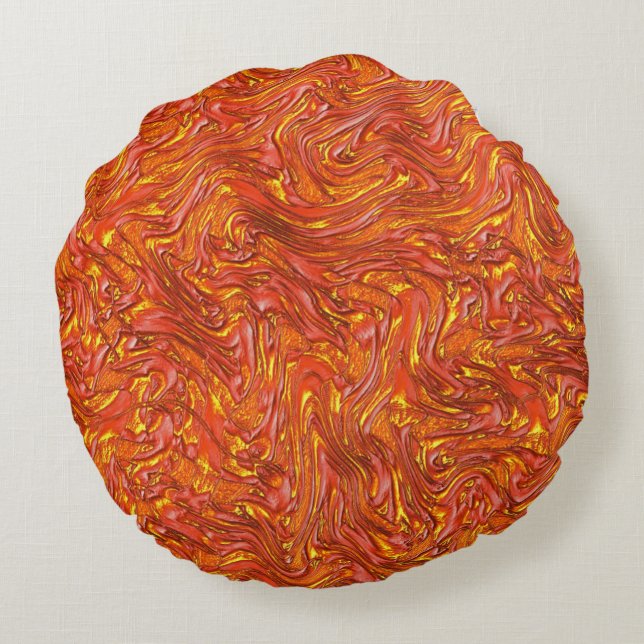 Red textured with shades of yellow round cushion (Back)