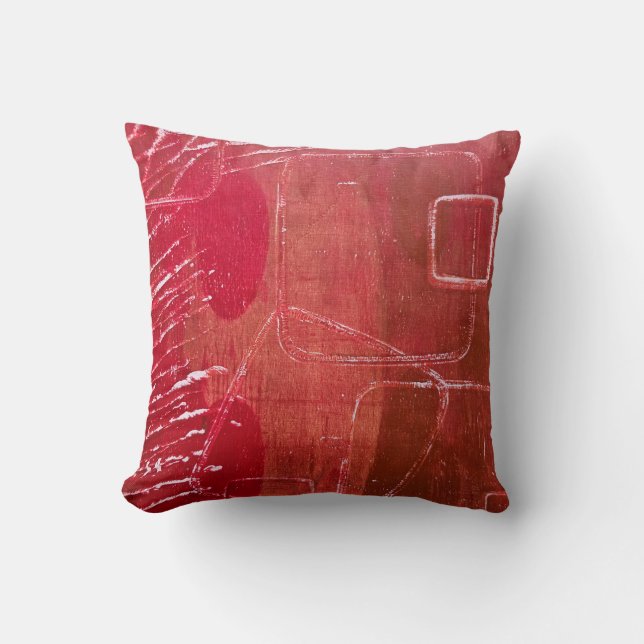 Red Textures, A Gel Print Abstract Cushion (Front)