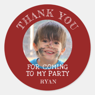 Red Thank you Birthday Boy Photo Classic Round Sticker