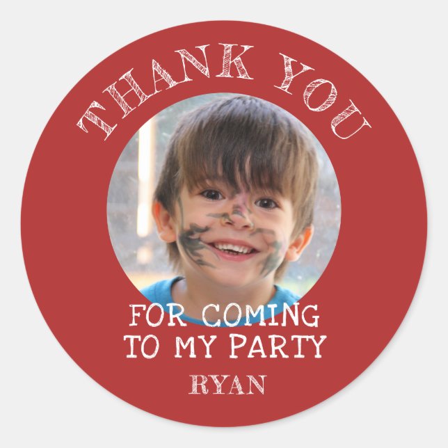 Red Thank you Birthday Boy Photo Classic Round Sticker (Front)
