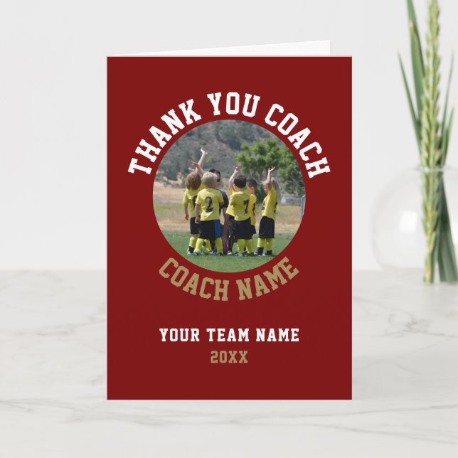 Red Thank you Coach Card Team Name Photo (Front)