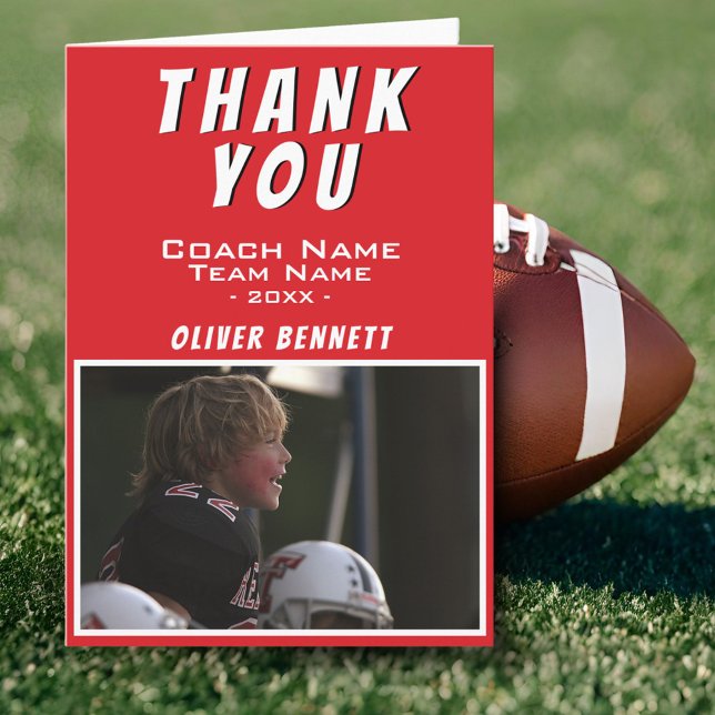Red Thank you Coach Card with Photo Name (Creator Uploaded)