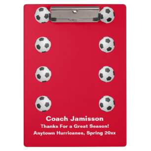 Red, Thank You Coach, Name, Soccer Ball, Clipboard