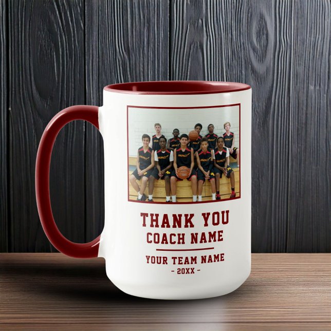 Red Thank you Coach Team Name Photo Mug (Creator Uploaded)