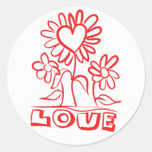 Red Thank You Flowers & Hearts Love Wedding Classic Round Sticker