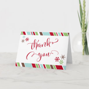 Red Thank You, Snowflakes & Diagonal Stripes You Card