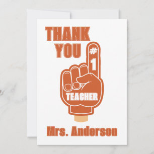 Red Thank you Teacher Number One Foam Finger Holiday Card
