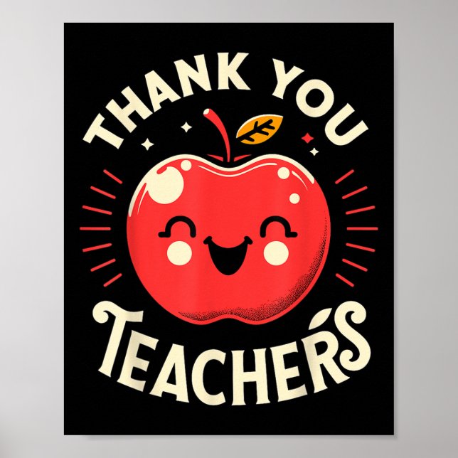 Red Thank You Teachers Motivational Appreciation F Poster (Front)