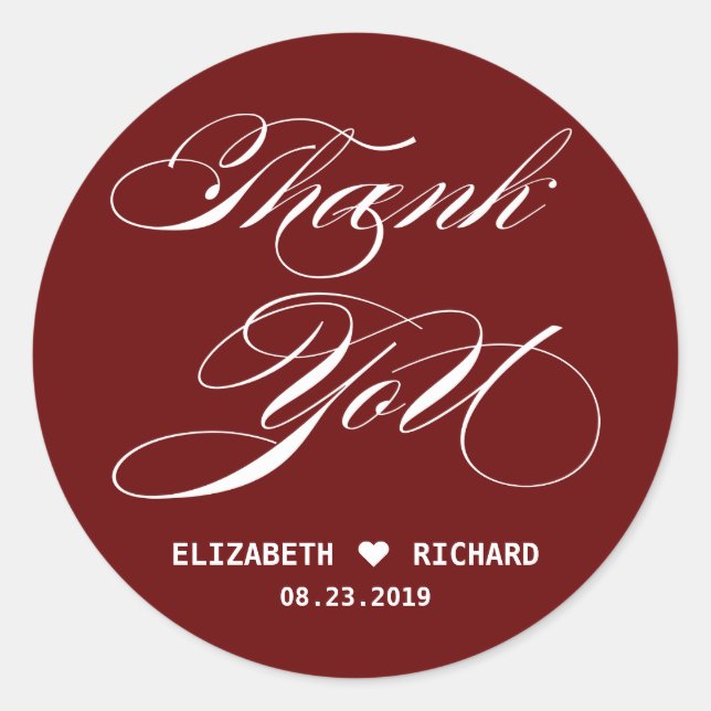  Red Thank You Wedding Favour Classic Round Sticker (Front)