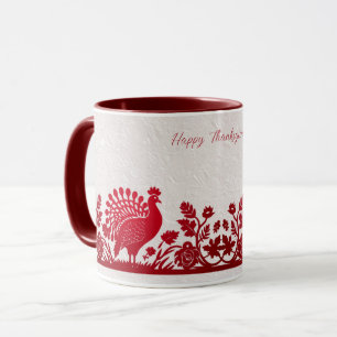 Red Thanksgiving Turkey Floral Mug