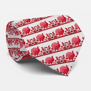 Red Thanksgiving Turkey Floral Neck Tie