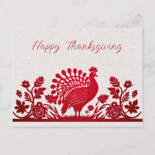 Red Thanksgiving Turkey Floral Postcard