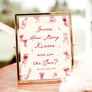 Red Thats Amore Bridal Shower Guess How Many Kisse Poster