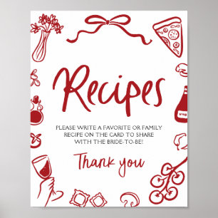 Red That's Amore Whimsical Italian Recipes Shower Poster