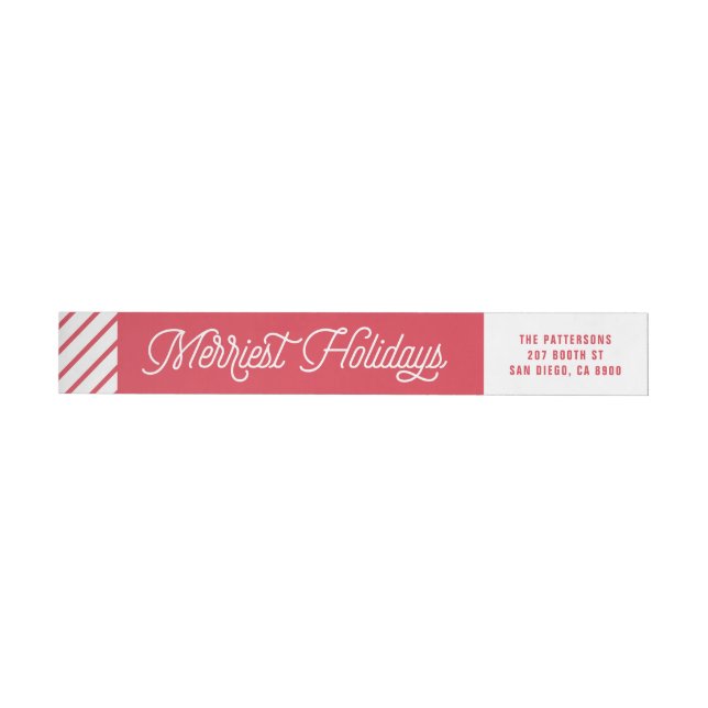 Red The Merriest Holidays Typography Christmas Wrap Around Label (Individual)