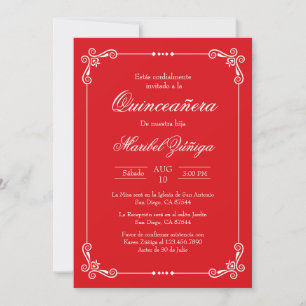 Red theme quinceañera invitation
