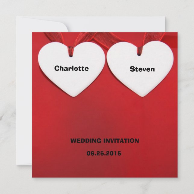 Red-Themed Whimsical Hearts Wedding-Related Event Invitation (Front)