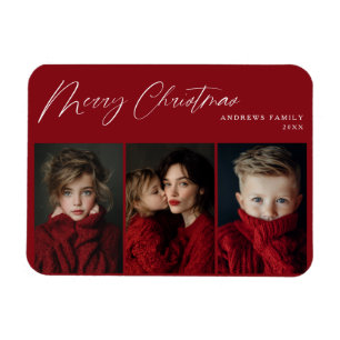 Red Three photo Christmas Holiday Design Magnet