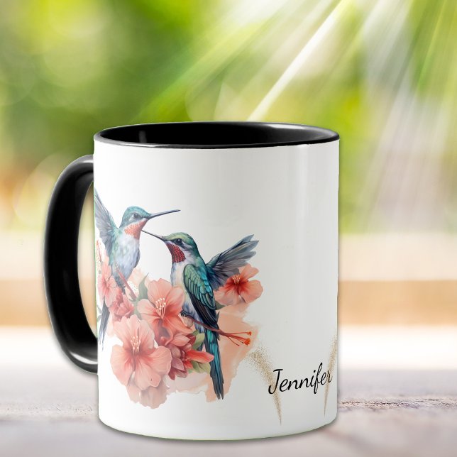 Red Throated Hummingbirds Orange Floral Mug (Creator Uploaded)
