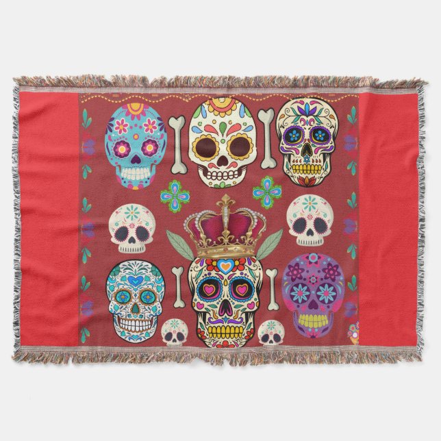Red Throw - Large Rug - Gothic Skull -  Blanket (Front)