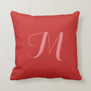 Red Throw Pillow Solid Colour Monogram Personalise