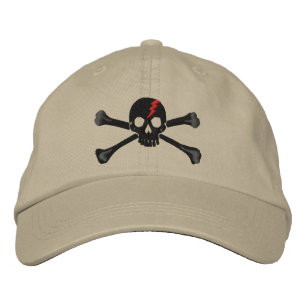 Red Thunderbolt Crossbones Skull Embroidery Embroidered Hat