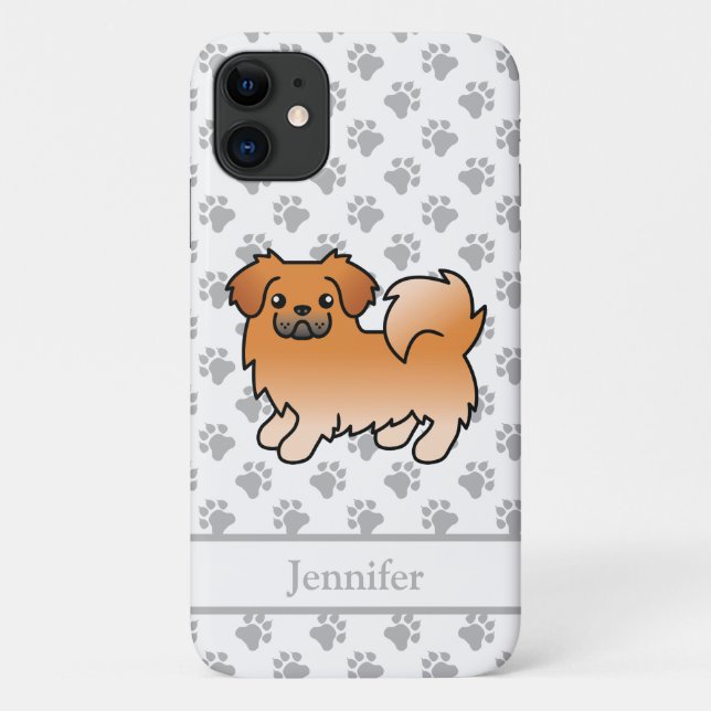 Red Tibetan Spaniel Cute Cartoon Dog & Name Case-Mate iPhone Case (Back)