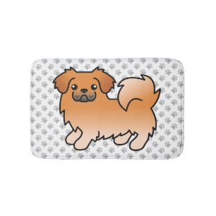 Red Tibetan Spaniel Cute Cartoon Dog & Paws Bath Mat