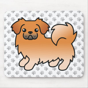 Red Tibetan Spaniel Cute Cartoon Dog & Paws Mouse Pad