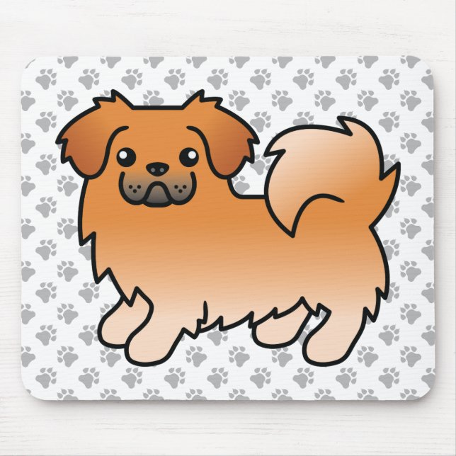 Red Tibetan Spaniel Cute Cartoon Dog & Paws Mouse Pad (Front)