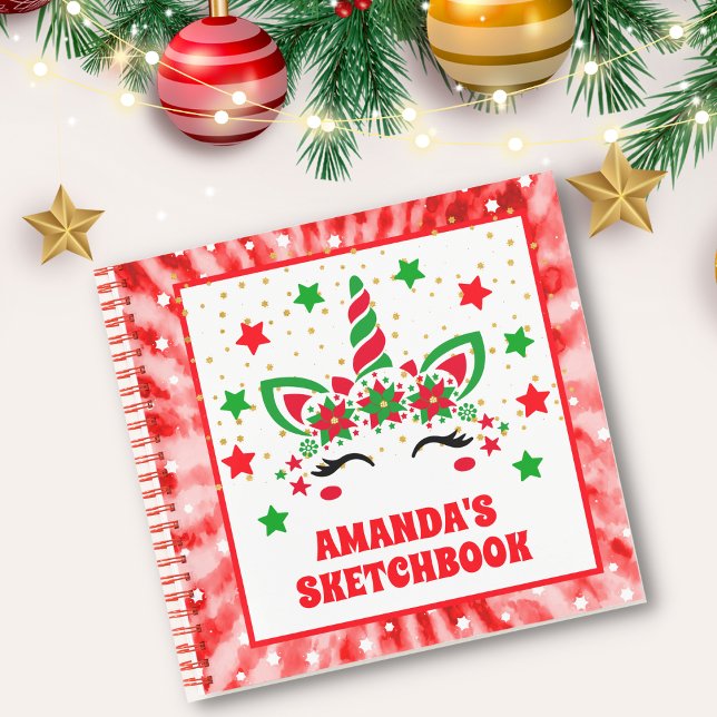 Red Tie Dye Unicorn Christmas Personalised Kids Notebook (Creator Uploaded)