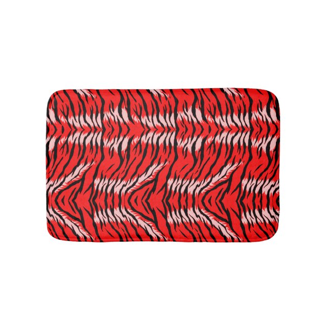 Red Tiger Animal Skin Pattern Design  Bath Mat (Front)