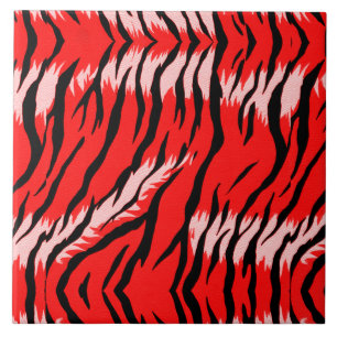 Red Tiger Animal Skin Pattern Design Ceramic Tile