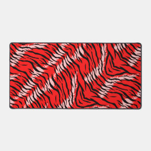 Red Tiger Animal Skin Pattern Design Desk Mat