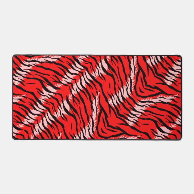 Red Tiger Animal Skin Pattern Design  Desk Mat (Front)
