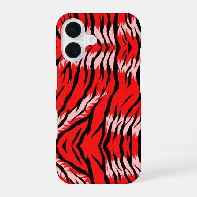 Red Tiger Animal Skin Pattern Design  iPhone 16 Case (Back)