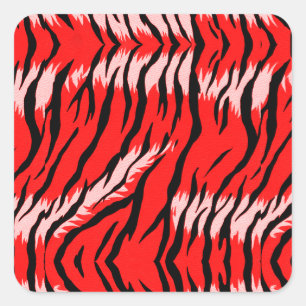 Red Tiger Animal Skin Pattern Design  Square Sticker