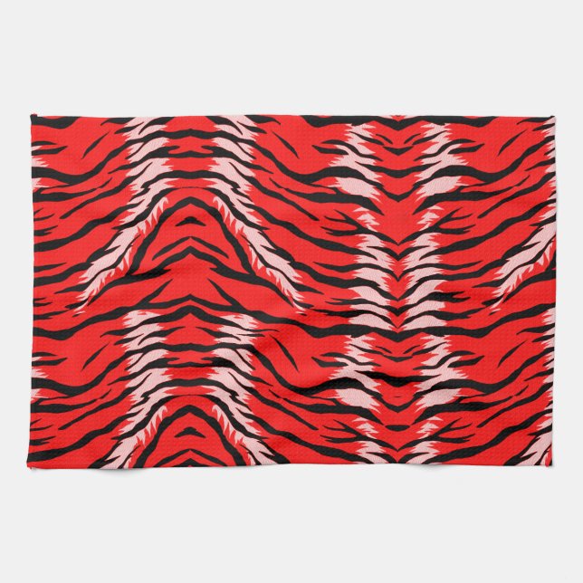 Red Tiger Animal Skin Pattern Design  Tea Towel (Horizontal)