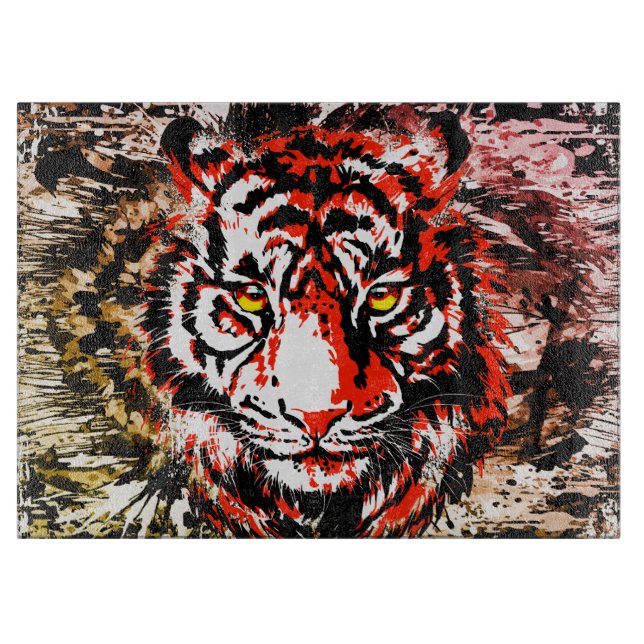 Red Tiger Cutting Board - Colourful Tiger Face (Front)