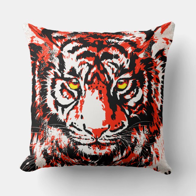 Red Tiger Head Throw Pillow Print (Front)