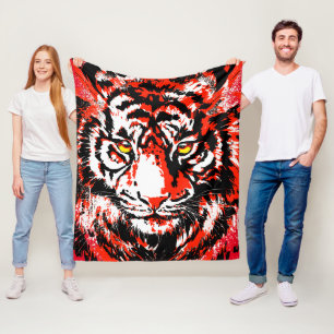 Red Tiger Head - Tiger Fleece Blanket
