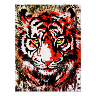 Red Tiger Head - Tiger Poster Print Glossy
