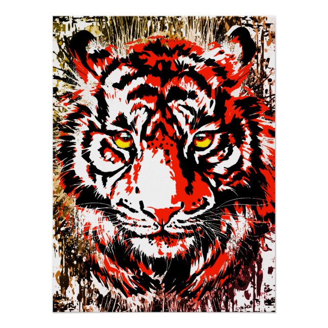 Red Tiger Head - Tiger Poster Print Glossy (Front)