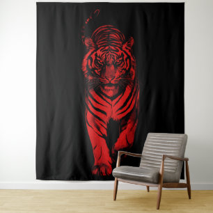 Red Tiger Illustration – Bold Graphic Animal Art Tapestry