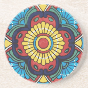 Red tile mexican talavera ceramics coaster