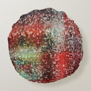 Red tile stained with spray paint round cushion