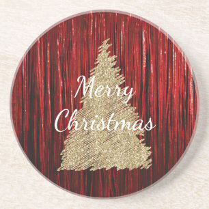 Red Tinsel Gold Christmas Tree Coaster