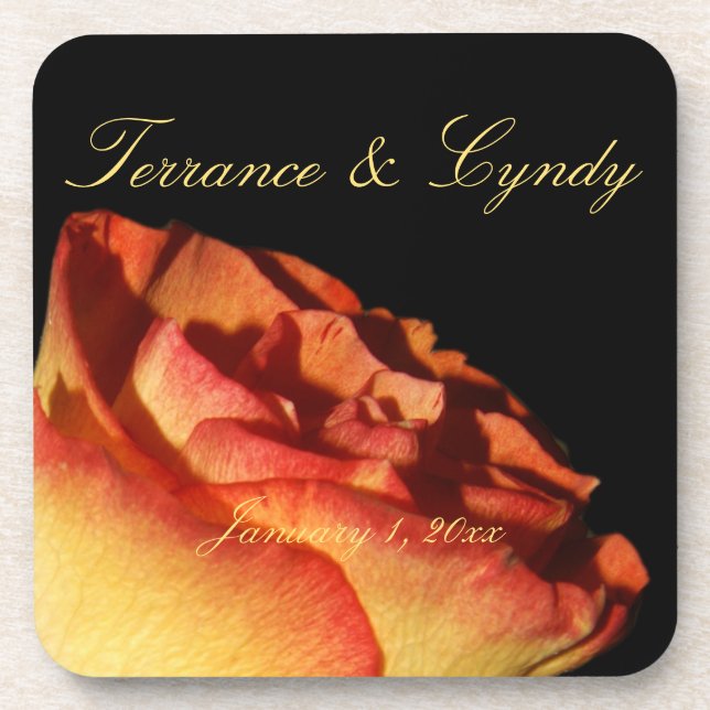 Red Tipped Yellow Rose Personal Wedding Coaster (Front)