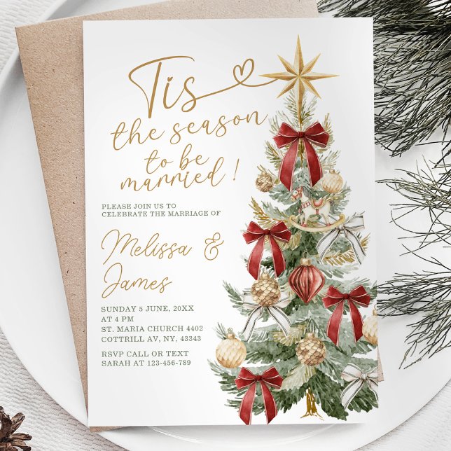 Red Tis the Season to be Married Winter Wedding Invitation (Creator Uploaded)